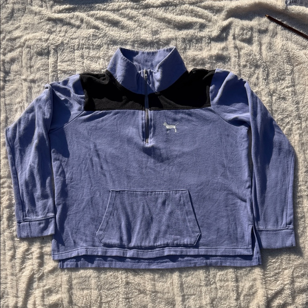 Women's Blue and Black Quarter-Zip Jacket